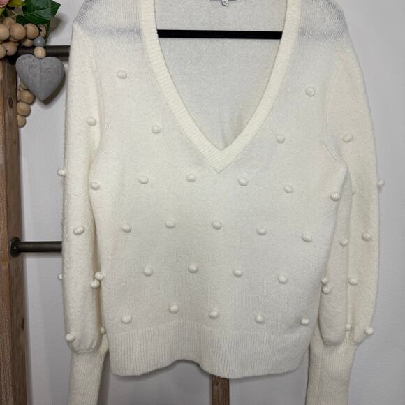 Madewell Bobble Dashwood V Neck Bright Ivory Sweater Size Medium - Picture 3 of 10